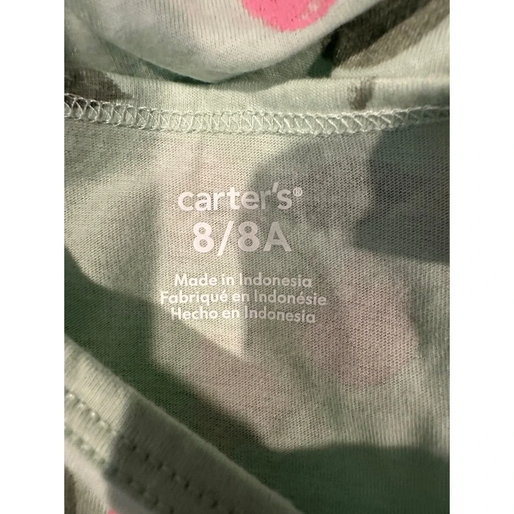 Carters Girls Green Cherry Print Jersey Dress Short Sleeve Size 8